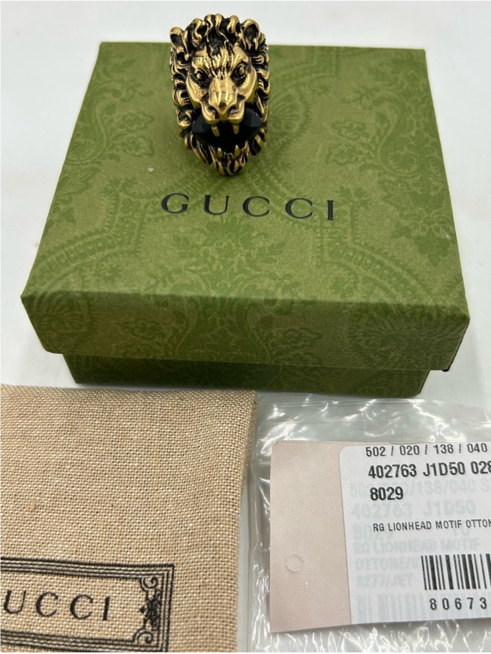 Unisex Gucci Lionhead ring in antique gold finish size 5, made in Italy